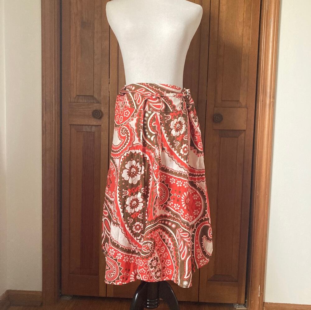 Talbots Orange & Brown Paisley Skirt, Size 6P